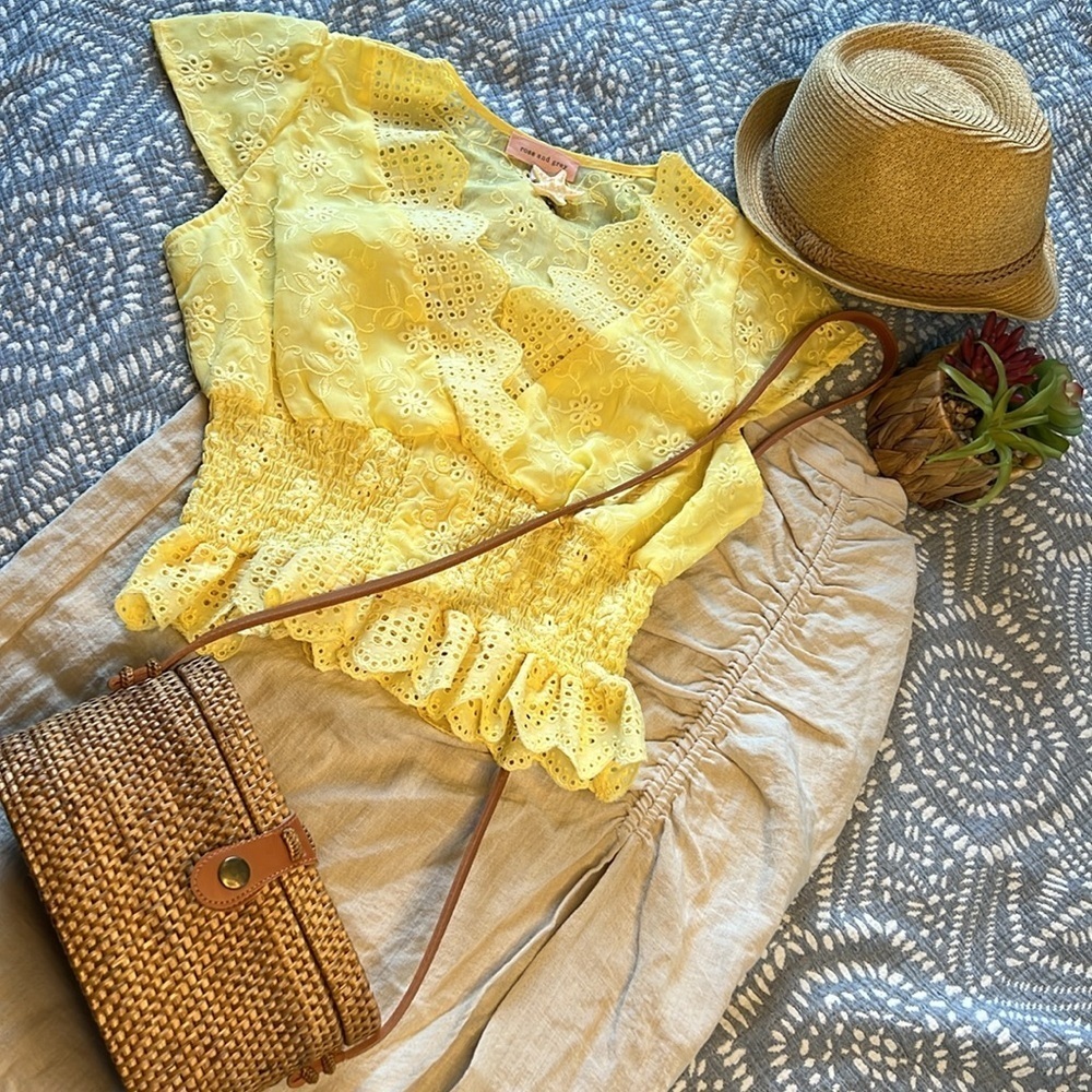 ROSE AND GREY Butter Yellow Eyelet Lace Top| S - Picture 8 of 9